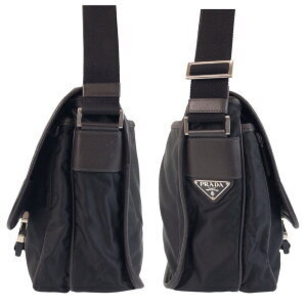 Prada logo messenger shoulder bag Tessuto triangular nylon black plate - Picture 7 of 10